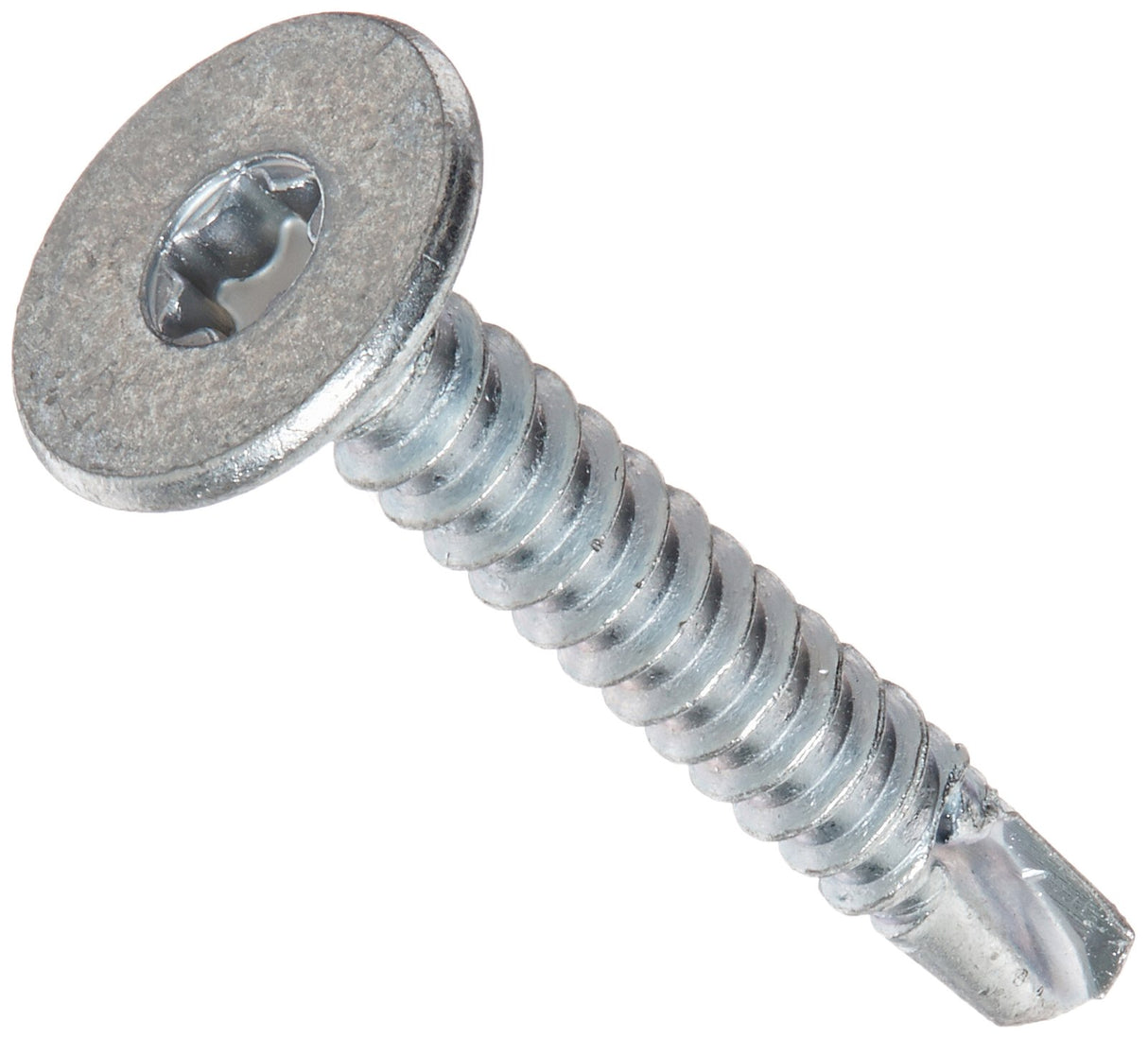 2-inch self-drilling wafer head screw with zinc plating, featuring a sharp drill point and Phillips drive for versatile and easy installation