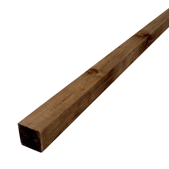 A single 2-inch by 2-inch Taiga Select pressure-treated lumber board with a rich brown color, measuring 8 feet in length, suitable for various outdoor construction projects.