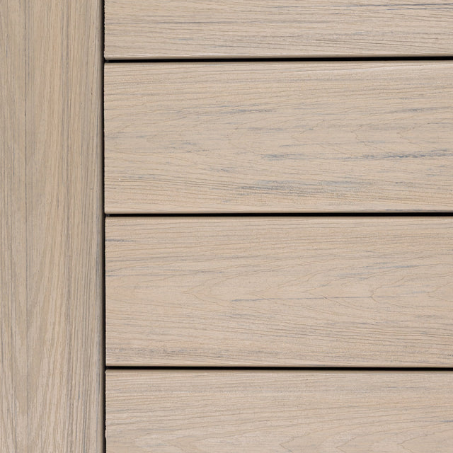 Deckorators Venture Shoreline Grooved composite deck board — Shoreline colour close-up, 16 foot