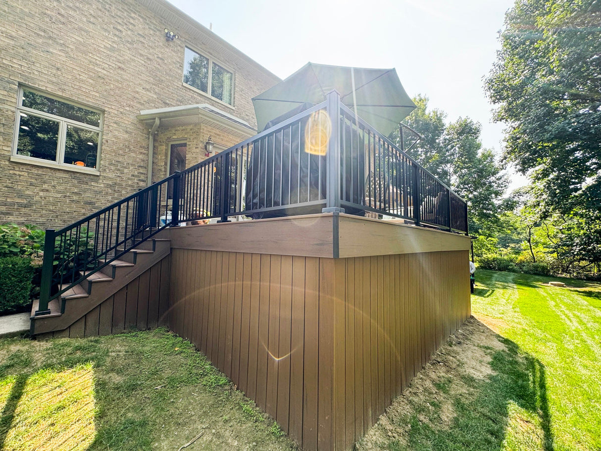 GapCap FasciaCap installed on a finished composite deck corner