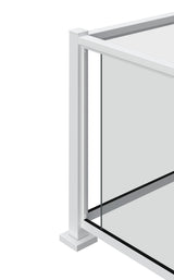 Kool-Ray I-Support Leg installed under a glass railing section