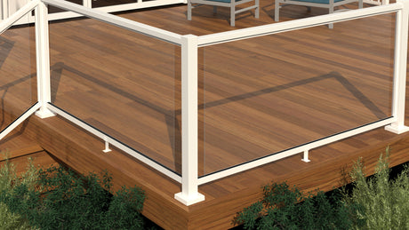 Kool-Ray Pillar glass railing — full section with support legs
