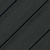 Eva-Last Infinity Baltic Nero near-black composite deck board, showcasing the dark sculpted grain texture and grooved profile for hidden fasteners.