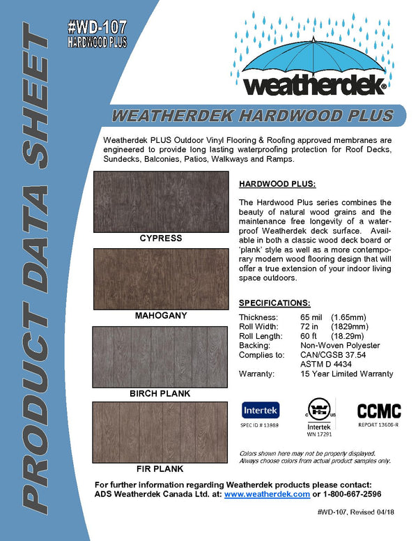 Weatherdek Hardwood Plus 65mm x 72" Per SqFt