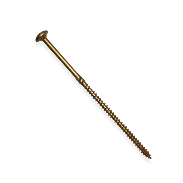Close-up of U2 Construction Screw 5/16" x 2-1/2" with Dome Head, showing the Tight Star Recess and aggressive self-tapping threads.